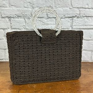 Vintage 1940’s Corde style brown tote/bag w/twisted round clear lucite handles.